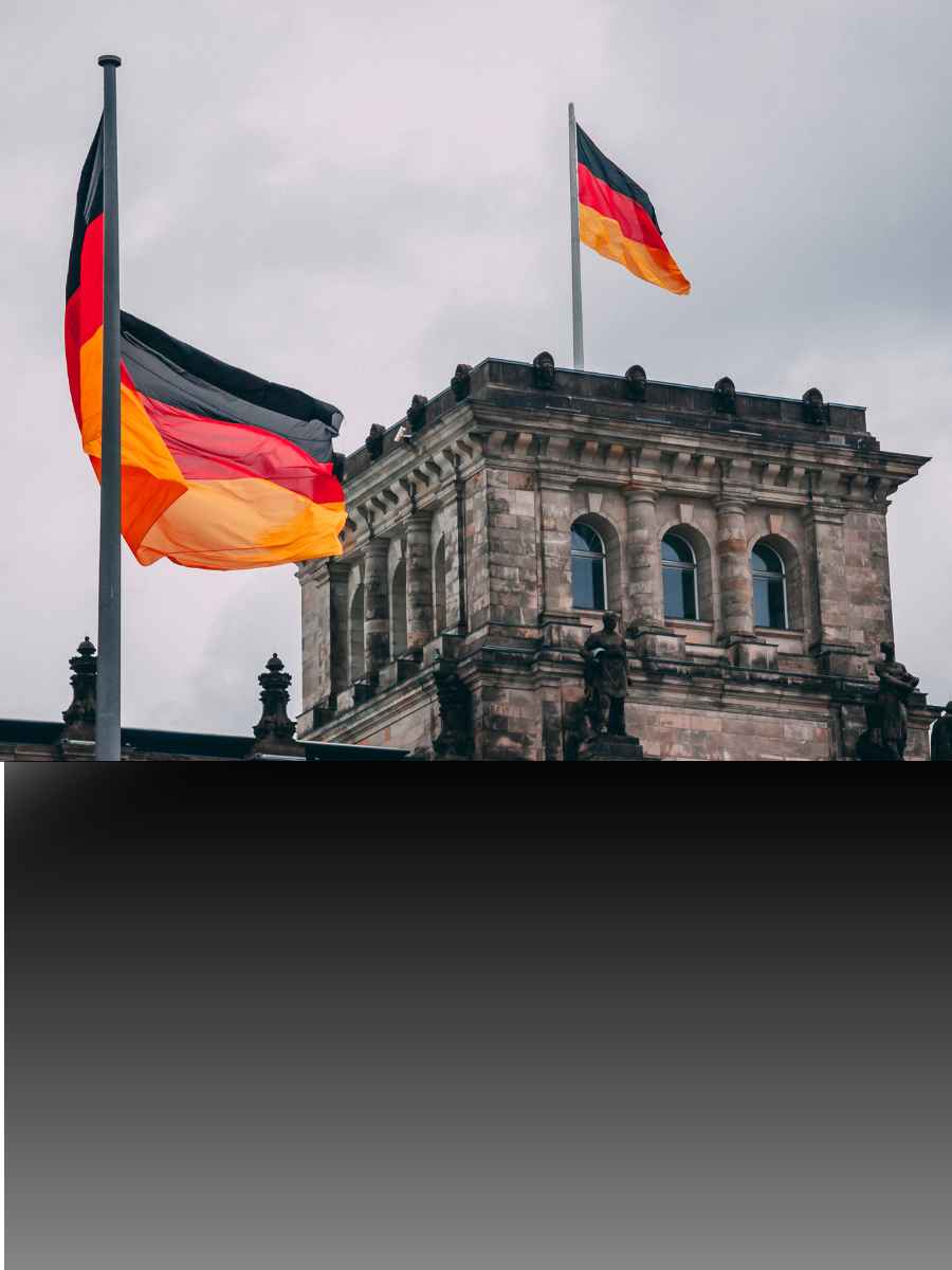 German flag outside a historic government building