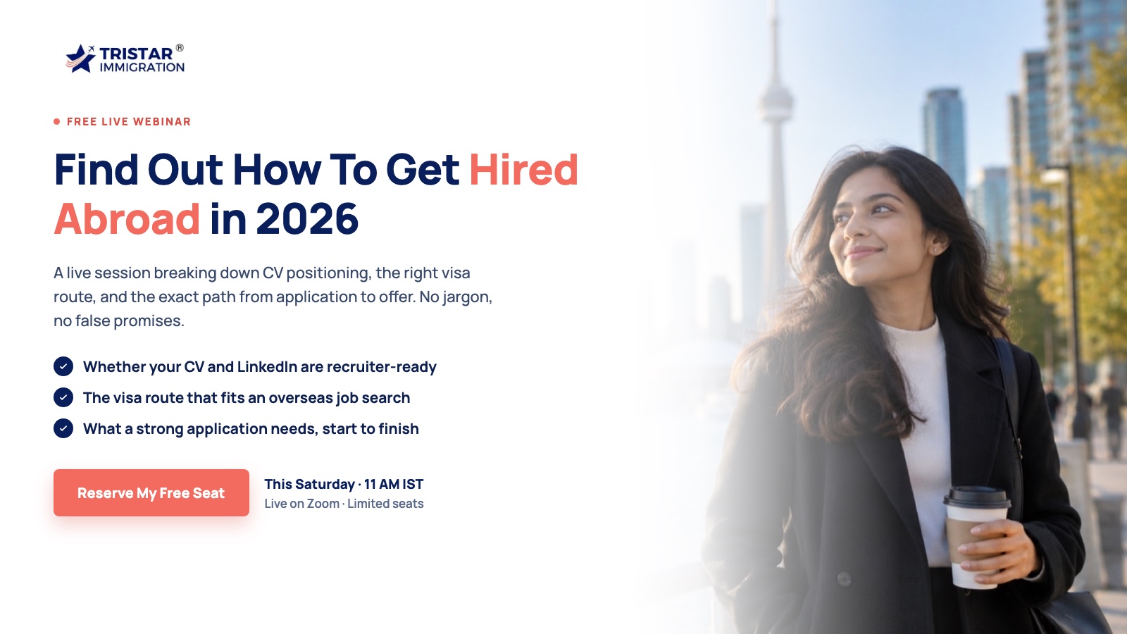 Free live Abroad Job Search Pathway webinar: find out how to get hired abroad in 2026. CV positioning, visa routes and your exact path from application to offer, explained live on Zoom at 11 AM IST.